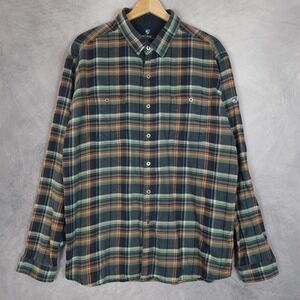 Kuhl Fugitive Flannel Shirt Mens XL Blue Green Plaid Long Sleeve Button Up Hike